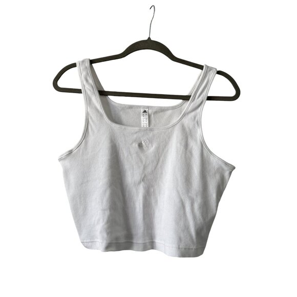 Adidas | NWOT White Embroidered Square Neck Crop Ribbed Tank Top Size Large - Picture 1 of 6
